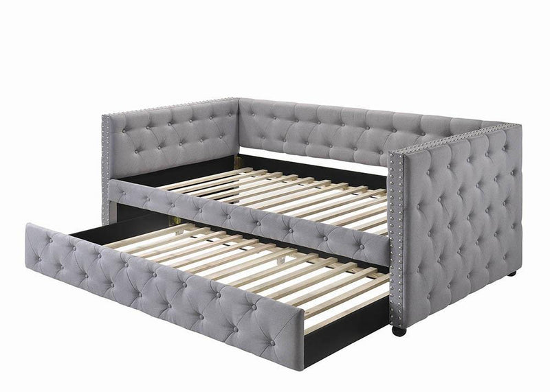 Mockern Tufted Upholstered Daybed with Trundle Grey - Furniture Center (NY)