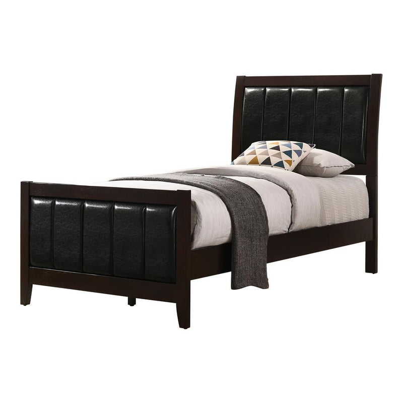 Carlton Twin Upholstered Panel Bed Cappuccino and Black - Furniture Center (NY)