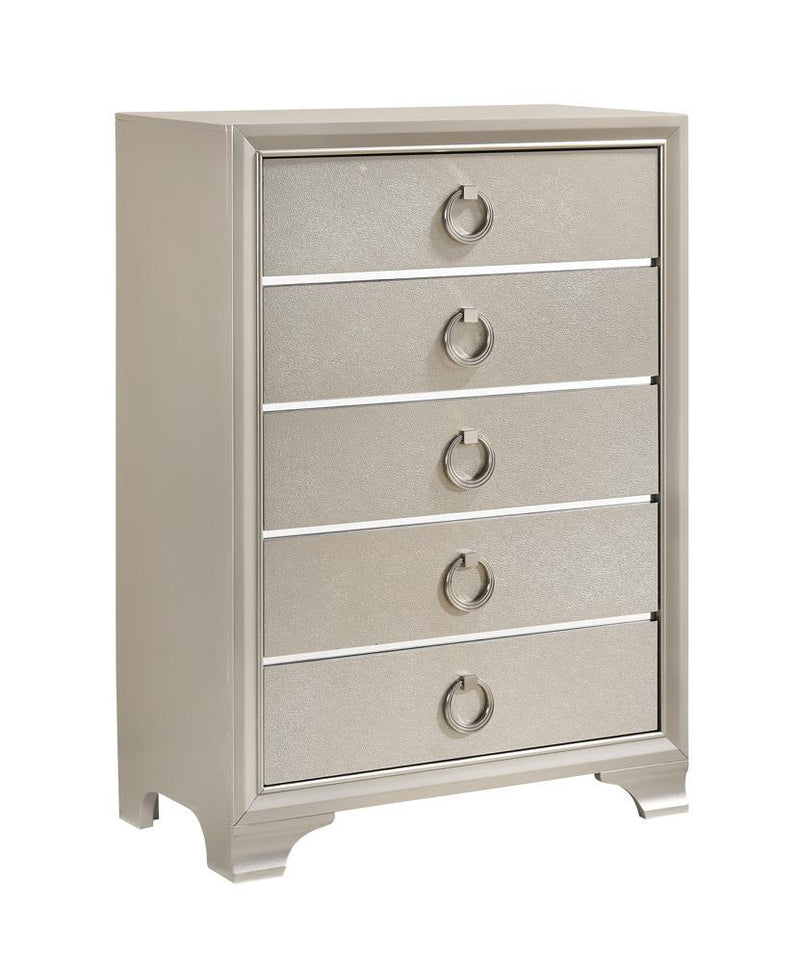 Salford 5-drawer Chest Metallic Sterling - Furniture Center (NY)