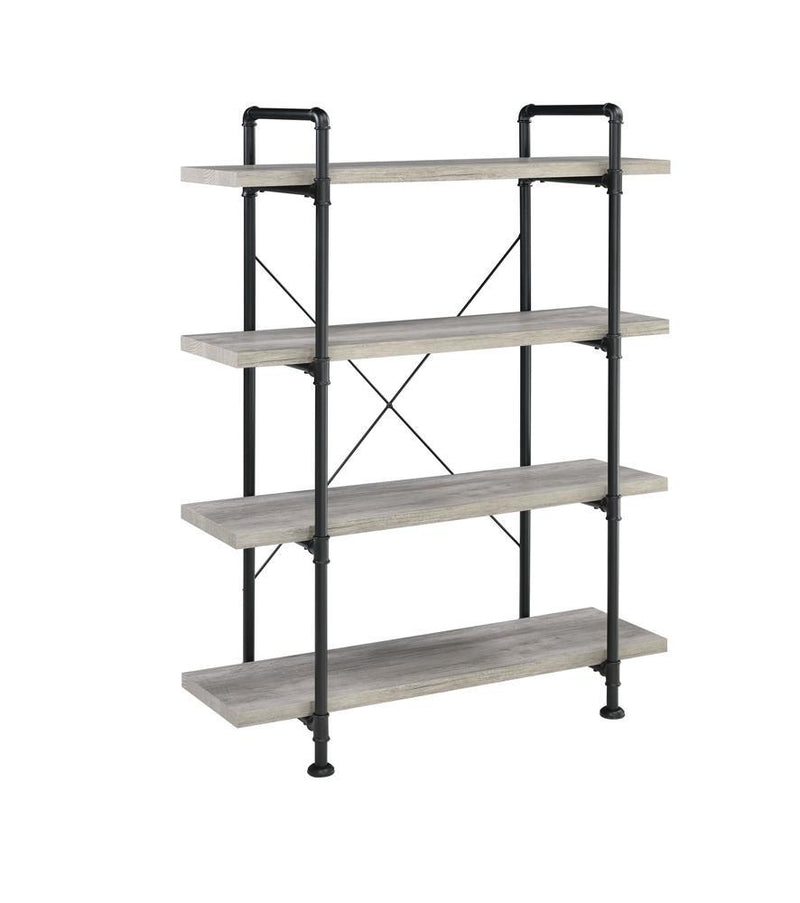 Delray 4-tier Open Shelving Bookcase Grey Driftwood and Black - Furniture Center (NY)