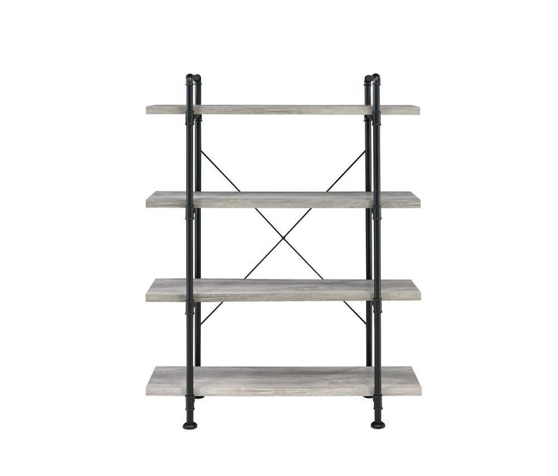 Delray 4-tier Open Shelving Bookcase Grey Driftwood and Black - Furniture Center (NY)
