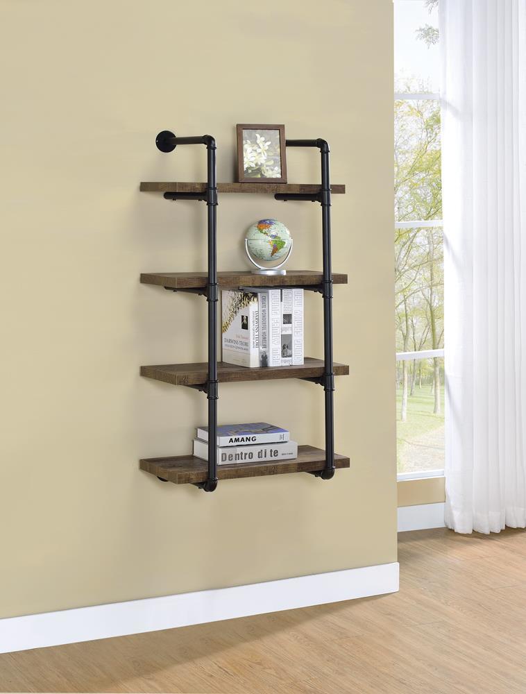 Elmcrest 24-inch Wall Shelf Black and Rustic Oak - Furniture Center (NY)
