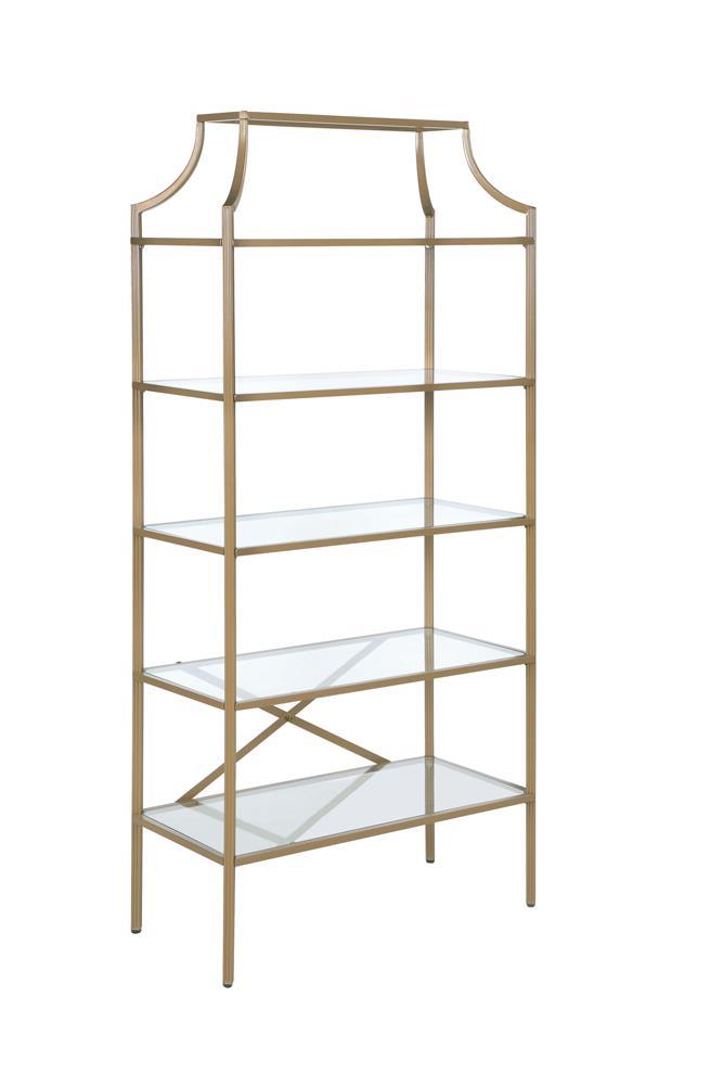 Serena 5-tier Tempered Glass Shelves Bookcase Matte Gold - Furniture Center (NY)