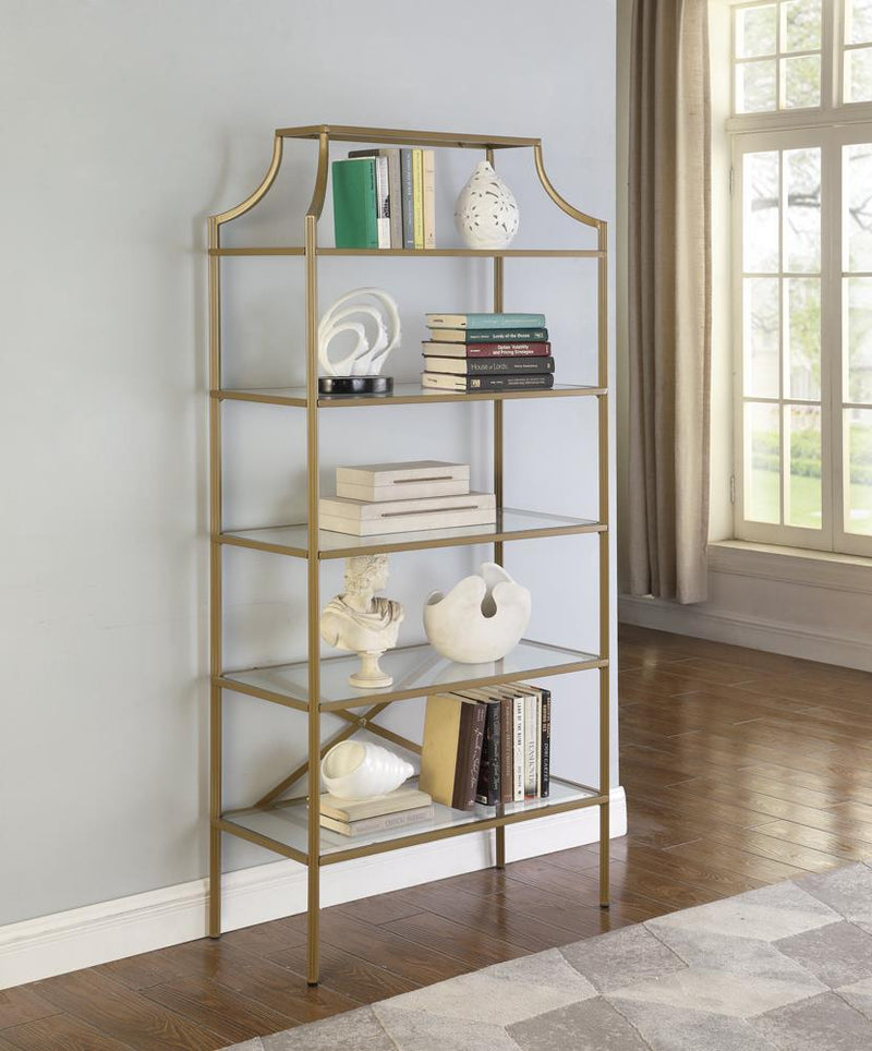 Serena 5-tier Tempered Glass Shelves Bookcase Matte Gold - Furniture Center (NY)