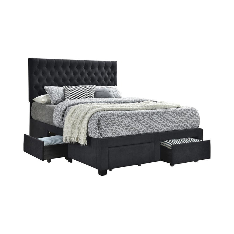 Soledad Queen 4-drawer Button Tufted Storage Bed Charcoal - Furniture Center (NY)