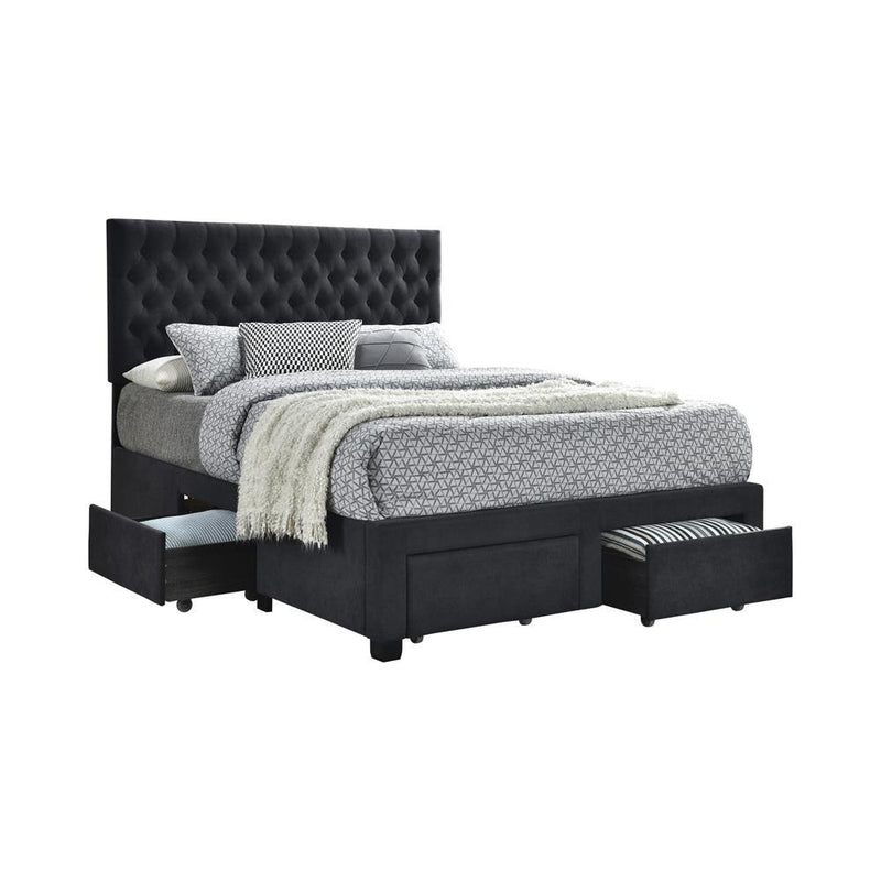 Soledad Eastern King 4-drawer Button Tufted Storage Bed Charcoal - Furniture Center (NY)