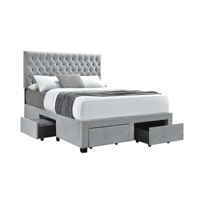 Soledad Queen 4-drawer Button Tufted Storage Bed Light Grey - Furniture Center (NY)