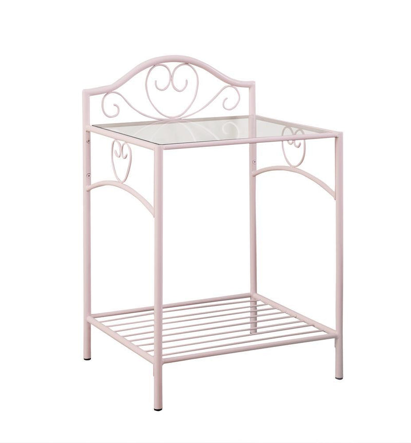 Massi 1-shelf Nightstand with Glass Top Powder Pink - Furniture Center (NY)