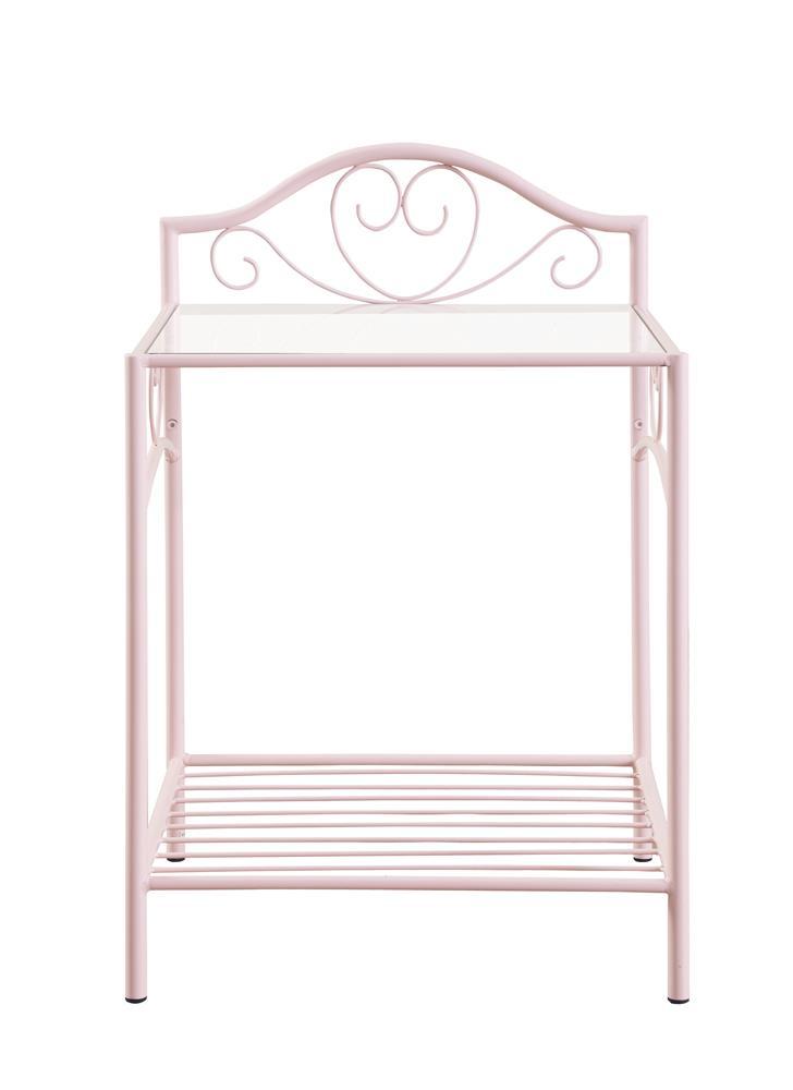 Massi 1-shelf Nightstand with Glass Top Powder Pink - Furniture Center (NY)