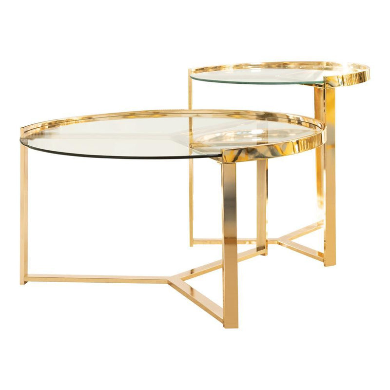 Delia 2-piece Round Nesting Table Clear and Gold - Furniture Center (NY)