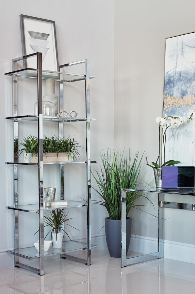 Hartford Glass Shelf Bookcase Chrome - Furniture Center (NY)
