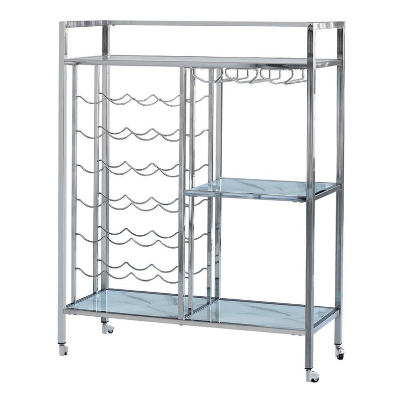 Derion Glass Shelf Serving Cart with Casters Chrome - Furniture Center (NY)