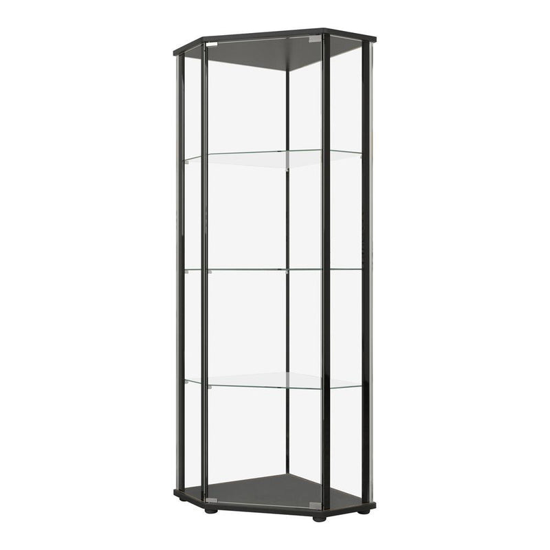 Zenobia Glass Shelf Curio Cabinet Clear and Black - Furniture Center (NY)