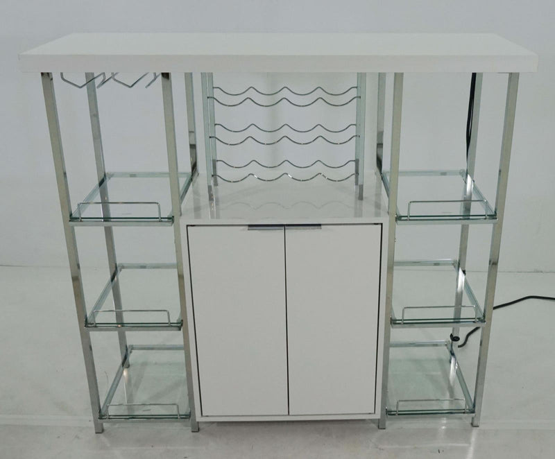 Gallimore 2-door Bar Cabinet with Glass Shelf High Glossy White and Chrome - Furniture Center (NY)