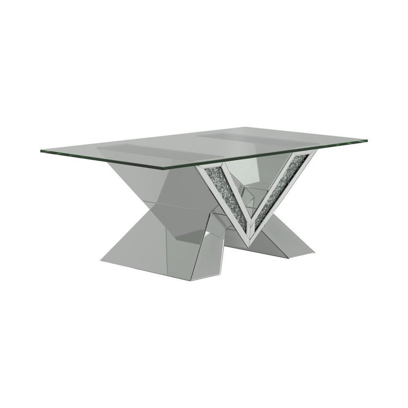 Taffeta V-shaped Coffee Table with Glass Top Silver - Furniture Center (NY)