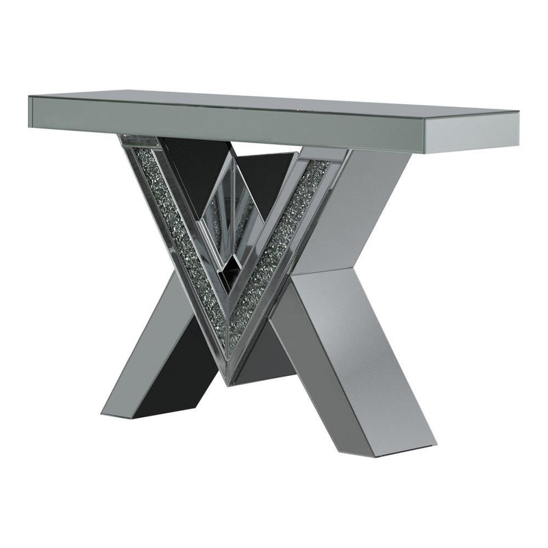Taffeta V-shaped Sofa Table with Glass Top Silver - Furniture Center (NY)