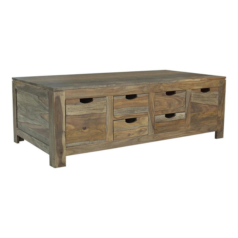Esther 6-drawer Storage Coffee Table Natural Sheesham - Furniture Center (NY)