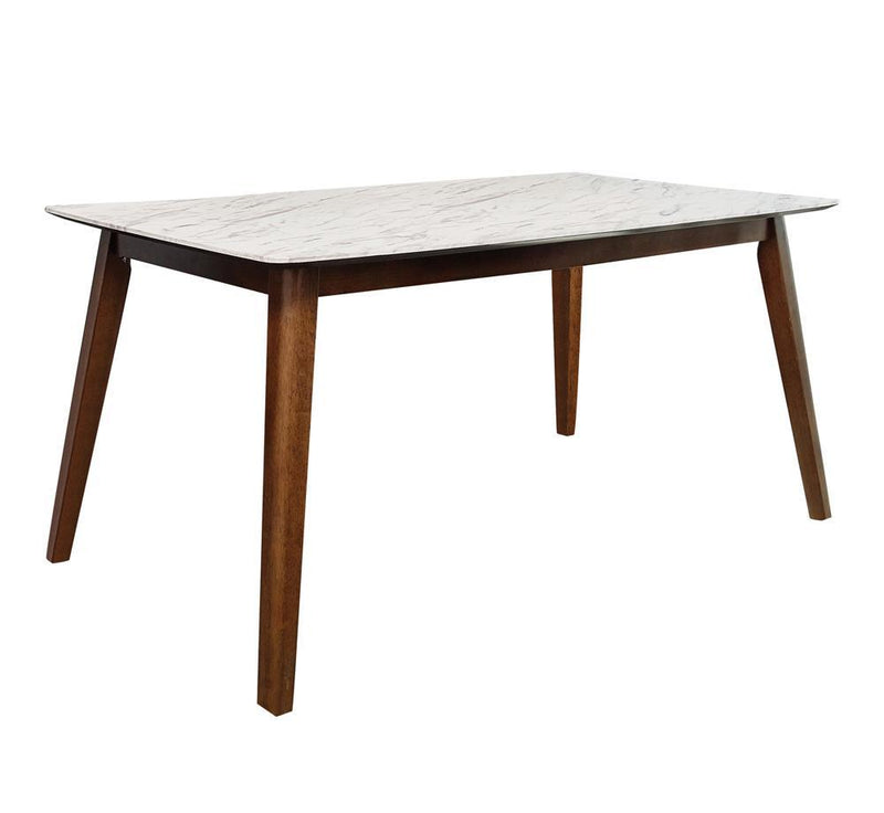 Everett Faux Marble Top Dining Table Natural Walnut and White - Furniture Center (NY)