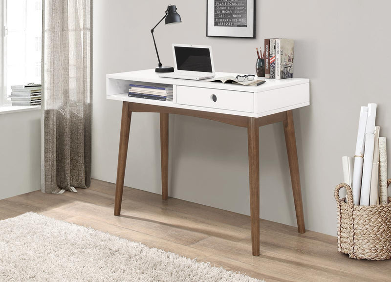 Bradenton 1-drawer Writing Desk White and Walnut - Furniture Center (NY)