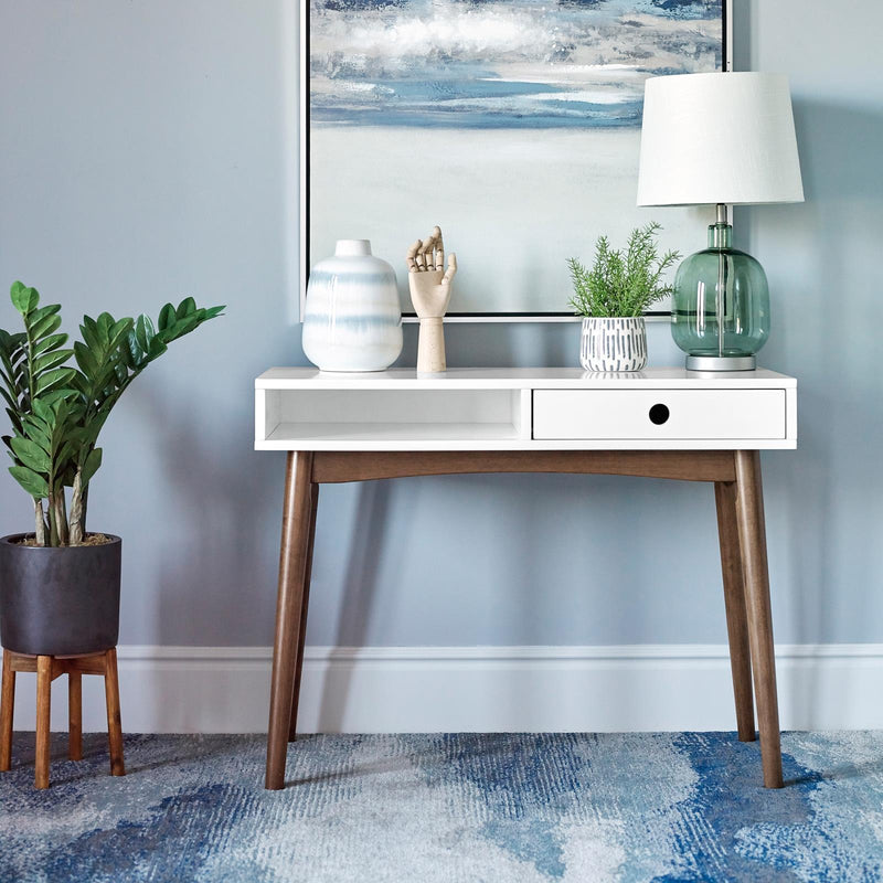 Bradenton 1-drawer Writing Desk White and Walnut - Furniture Center (NY)