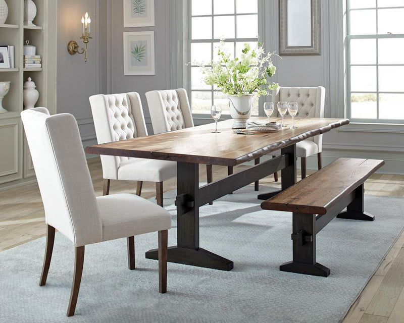 Bexley Live Edge Trestle Dining Table Natural Honey and Espresso - Furniture Center (NY)