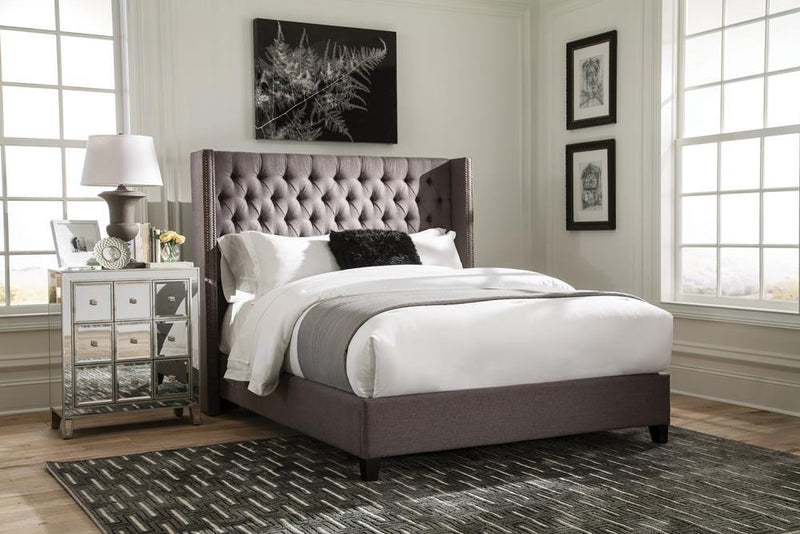 Bancroft Demi-wing Upholstered Queen Bed Grey - Furniture Center (NY)