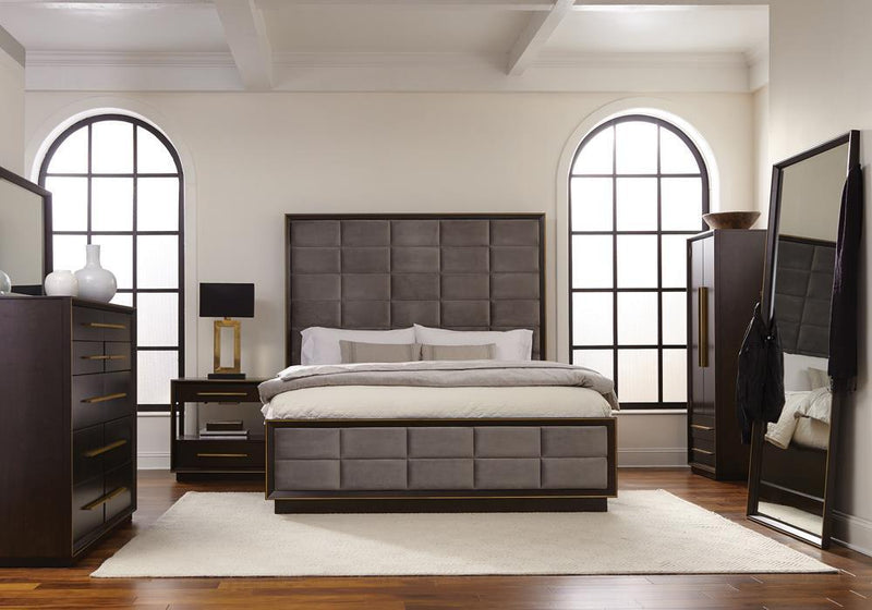 Durango California King Upholstered Bed Smoked Peppercorn and Grey - Furniture Center (NY)