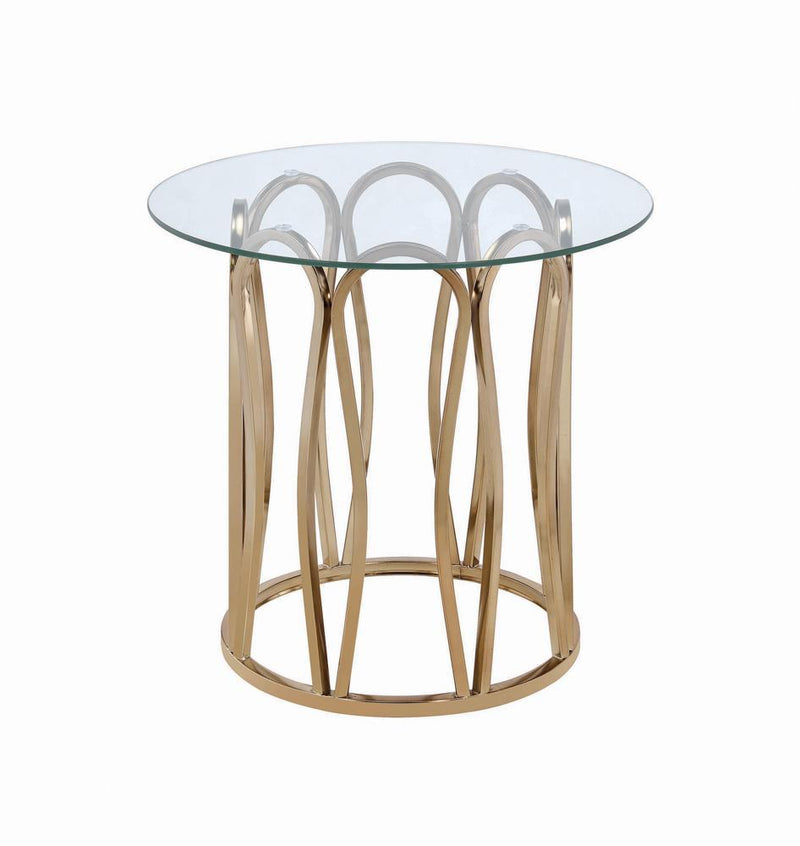 Monett Round End Table Chocolate Chrome and Clear - Furniture Center (NY)