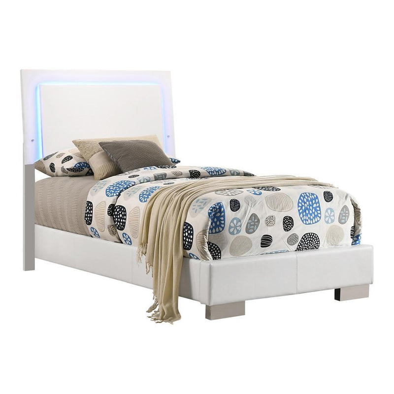 Felicity Twin Panel Bed with LED Lighting Glossy White - Furniture Center (NY)