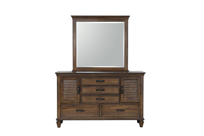Franco 5-drawer Dresser with 2 Louvered Doors Burnished Oak - Furniture Center (NY)
