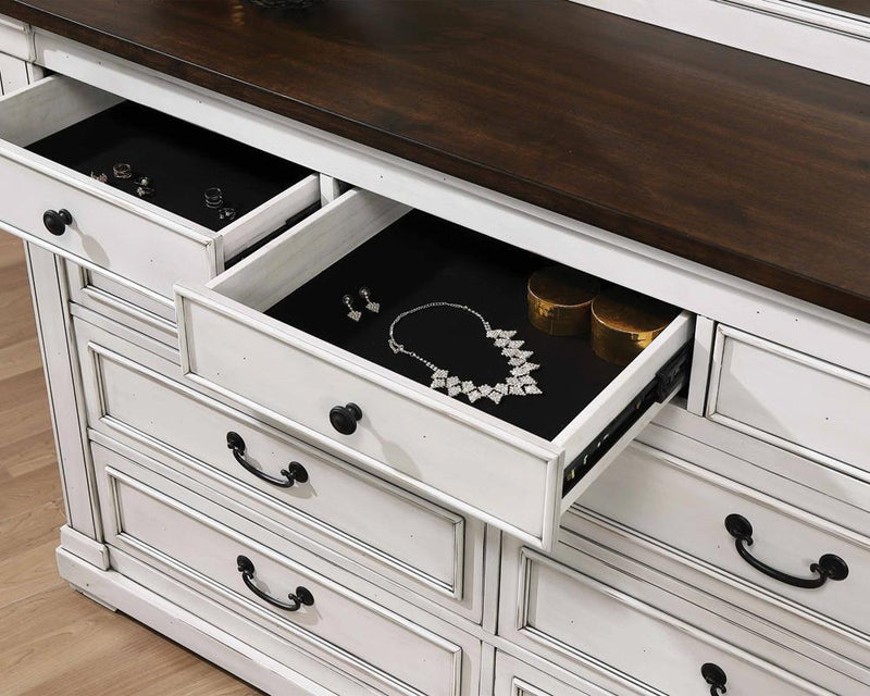 Hillcrest 9-drawer Dresser Dark Rum and White - Furniture Center (NY)