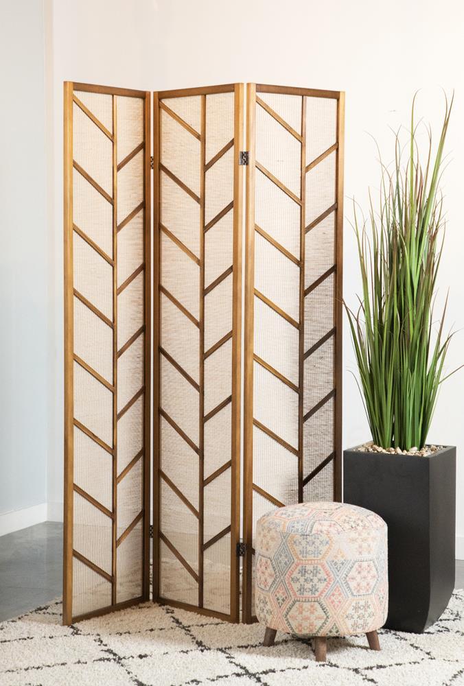 Mila Foldable 3-panel Screen Walnut and Linen - Furniture Center (NY)