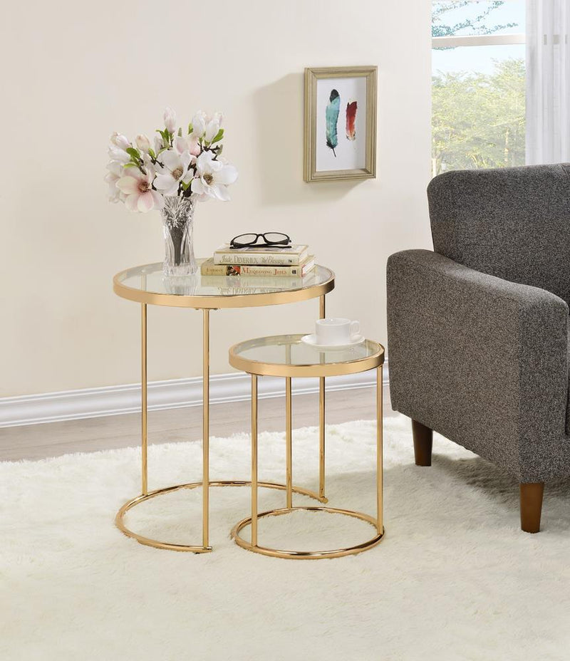 Maylin 2-piece Round Glass Top Nesting Tables Gold - Furniture Center (NY)