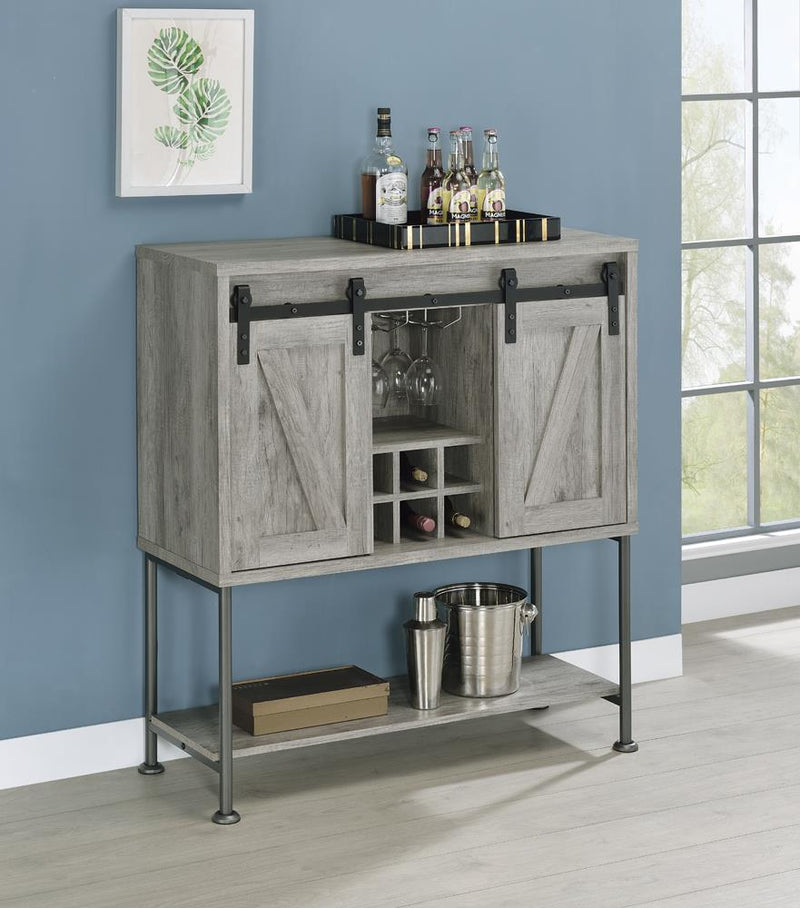 Claremont Sliding Door Bar Cabinet with Lower Shelf Grey Driftwood - Furniture Center (NY)