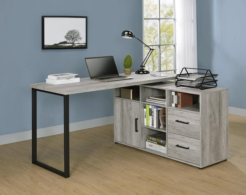 Hertford L-shape Office Desk with Storage Grey Driftwood - Furniture Center (NY)