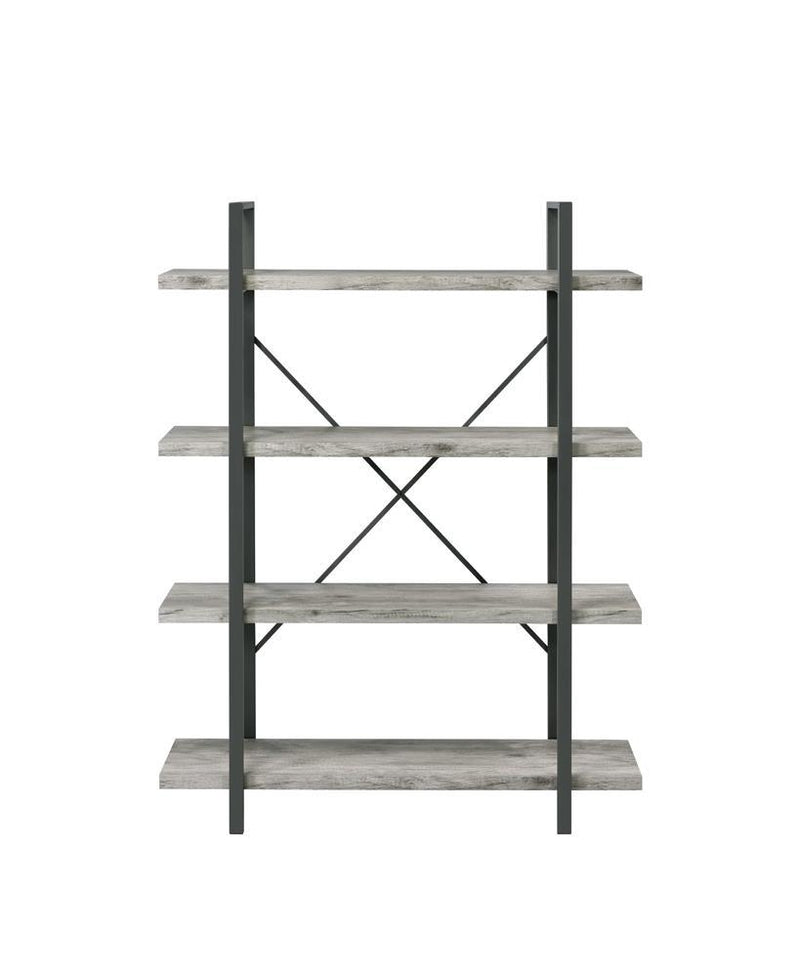 Cole 4-Shelf Bookcase Grey Driftwood and Gunmetal - Furniture Center (NY)