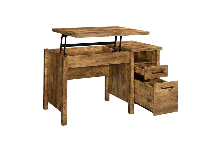 Delwin Lift Top Office Desk with File Cabinet Antique Nutmeg - Furniture Center (NY)