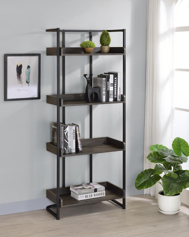 Ember 4-shelf Bookcase Dark Oak and Sandy Black - Furniture Center (NY)