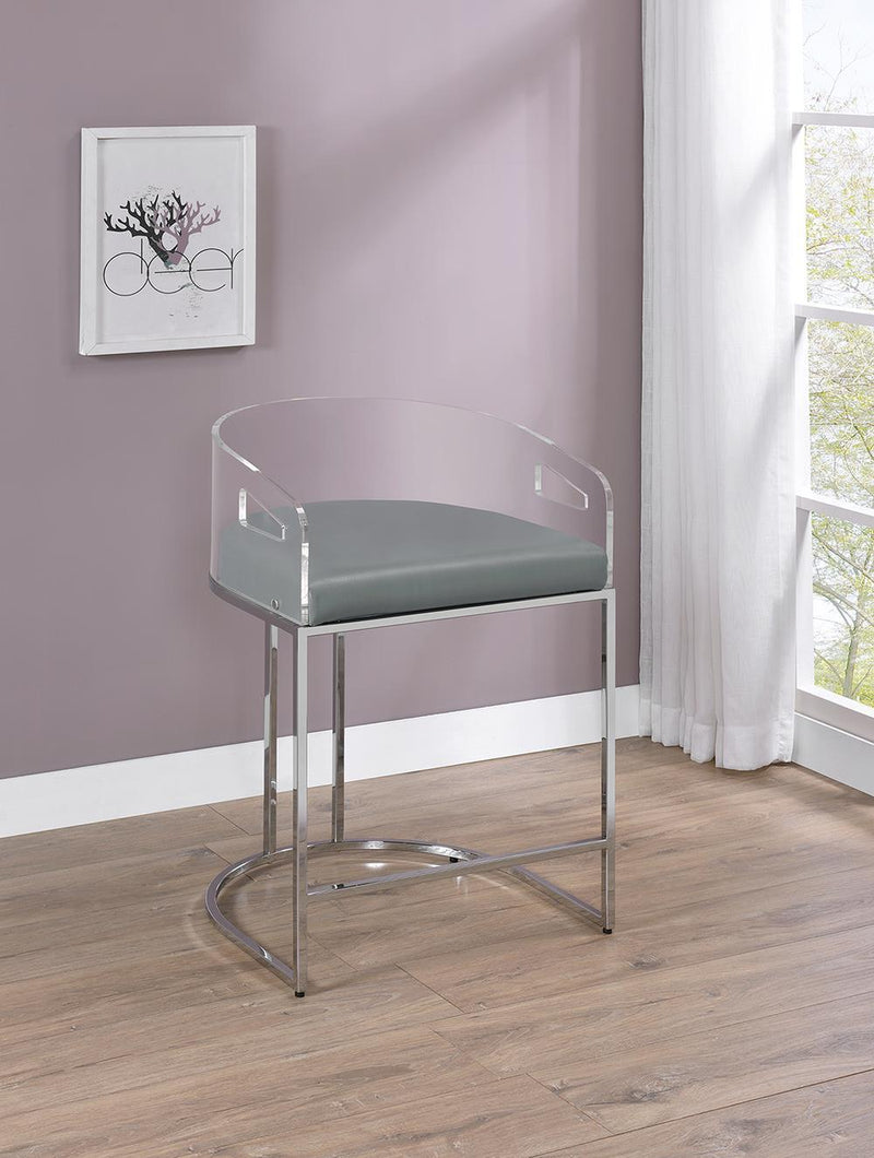 Thermosolis Acrylic Back Counter Height Stools Grey and Chrome (Set of 2) - Furniture Center (NY)