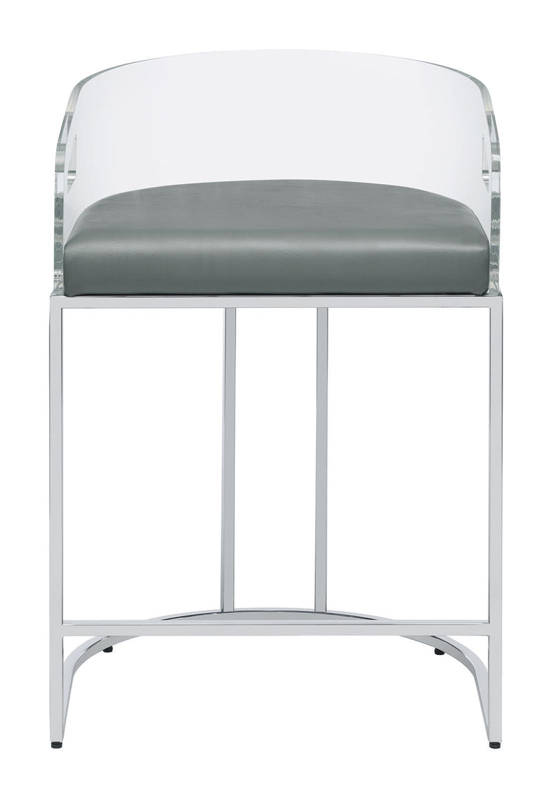 Thermosolis Acrylic Back Counter Height Stools Grey and Chrome (Set of 2) - Furniture Center (NY)
