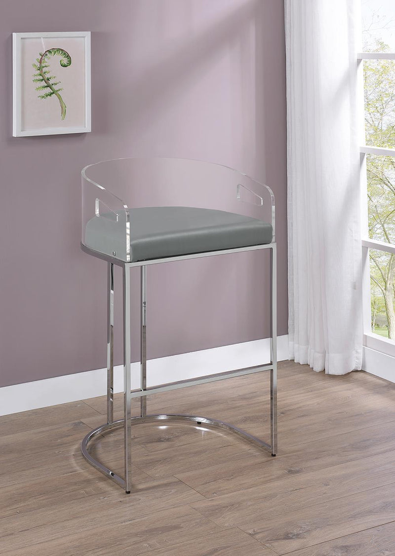 Thermosolis Acrylic Back Bar Stools Grey and Chrome (Set of 2) - Furniture Center (NY)