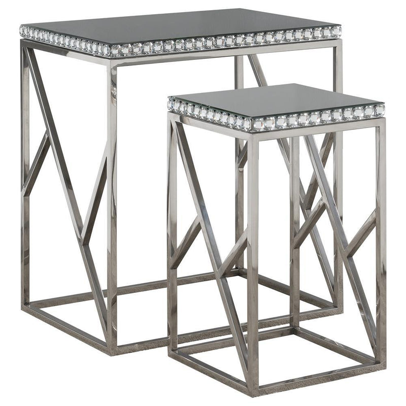 Betsy 2-piece Mirror Top Nesting Tables Silver - Furniture Center (NY)