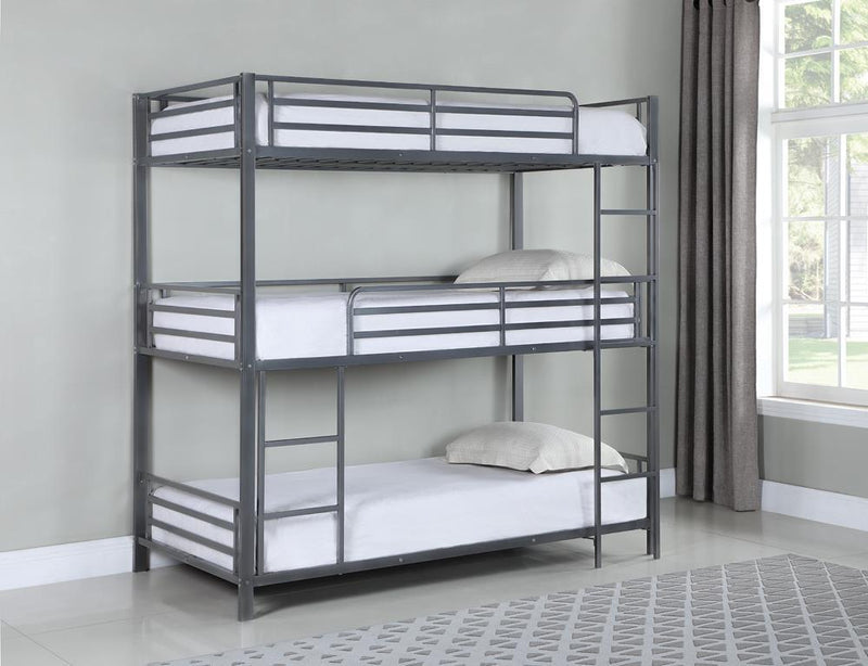Maynard Metal Triple Twin Bunk Bed Gunmetal - Furniture Center (NY)