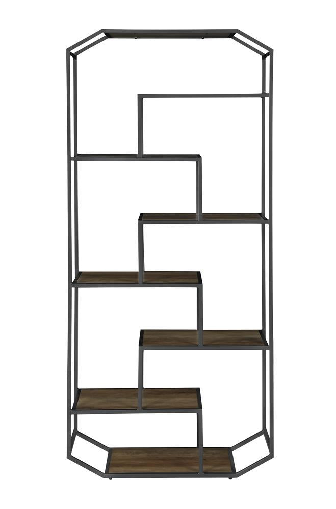 Leland 6-shelf Bookcase Rustic Brown and Dark Grey - Furniture Center (NY)