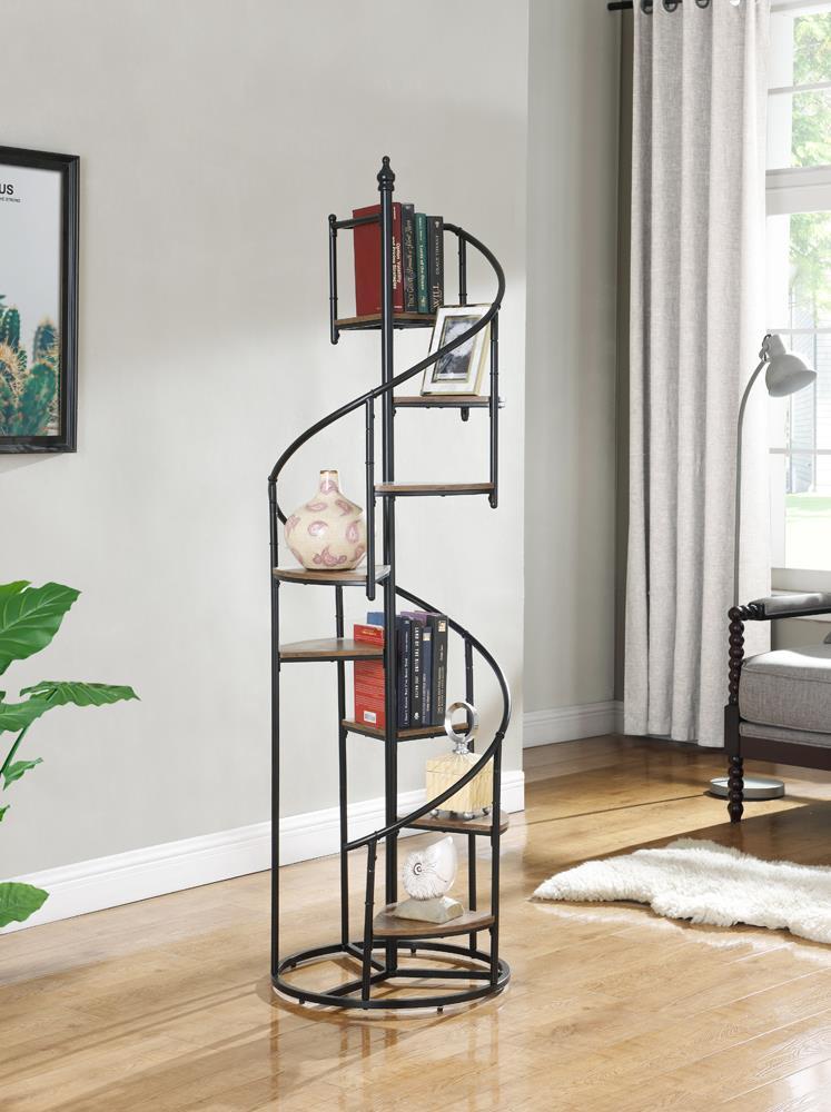 Roseglen 8-shelf Staircase Bookcase Rustic Brown and Black - Furniture Center (NY)