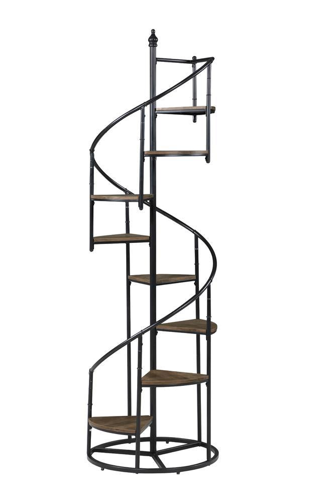 Roseglen 8-shelf Staircase Bookcase Rustic Brown and Black - Furniture Center (NY)
