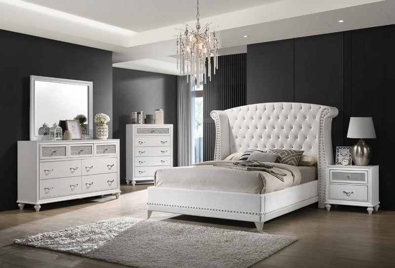Barzini Queen Wingback Tufted Bed White - Furniture Center (NY)