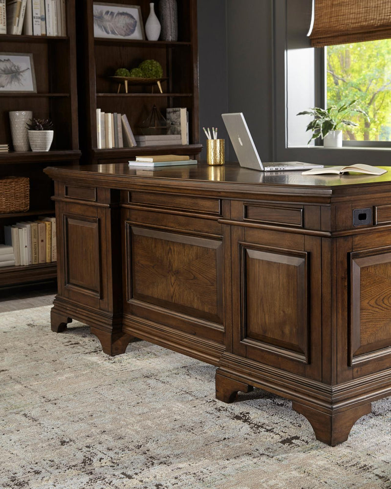 Hartshill Executive Desk with File Cabinets Burnished Oak - Furniture Center (NY)