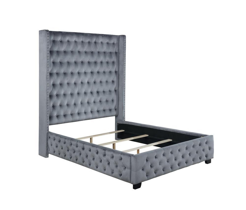 Rocori Queen Wingback Tufted Bed Grey - Furniture Center (NY)