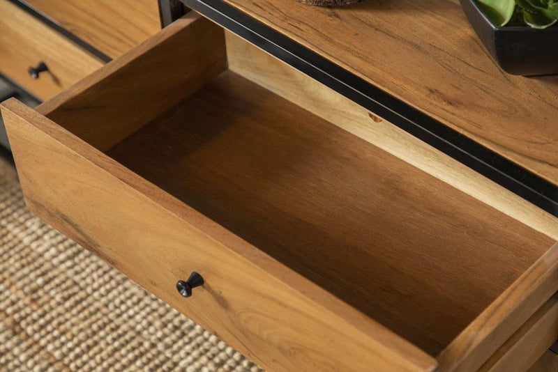 Belcroft 4-drawer Etagere Natural Acacia and Black - Furniture Center (NY)